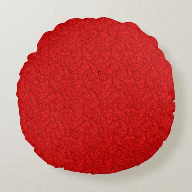 Red Paisley Round Cushion (Front)