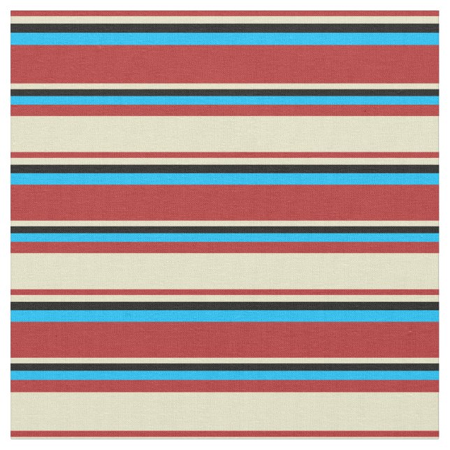 Red, Pale Goldenrod, Black, and Deep Sky Blue Fabric (Close Up)