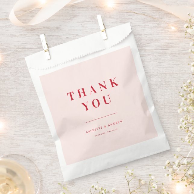 Red & Pale Pink Minimalist Retro Thank You Wedding Favour Bags (Clipped)