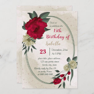 red pale yellow flowers botanical birthday  invitation