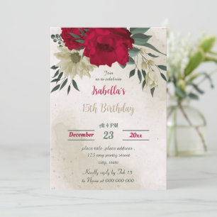red pale yellow flowers botanical birthday invitation
