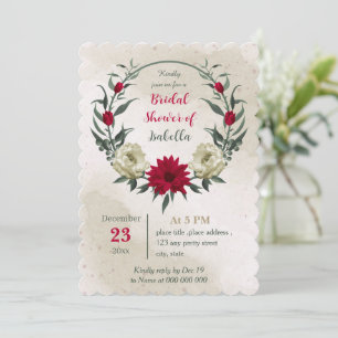 red pale yellow flowers botanical bridal shower invitation