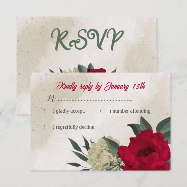red pale yellow flowers botanical wedding  RSVP card (Front/Back)