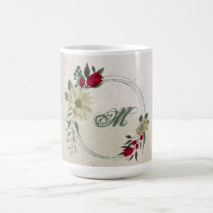 red & pale yellow flowers greenery coffee mug