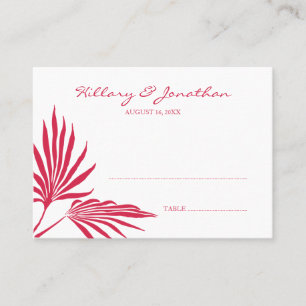 Red palm leaf wedding escort seating place card