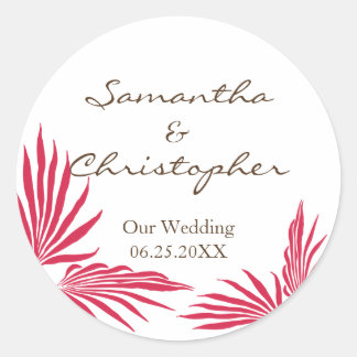 Red palm leaves tropic wedding favour seal label