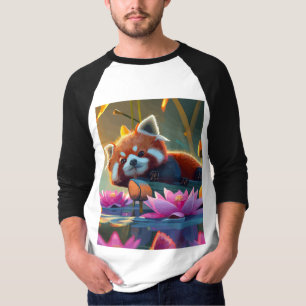 Red pand laying on a log in lotus pond T-Shirt