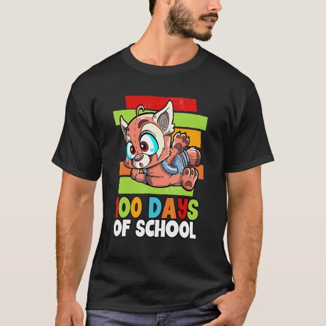 Red Panda 100 Days Of School T-Shirt (Front)