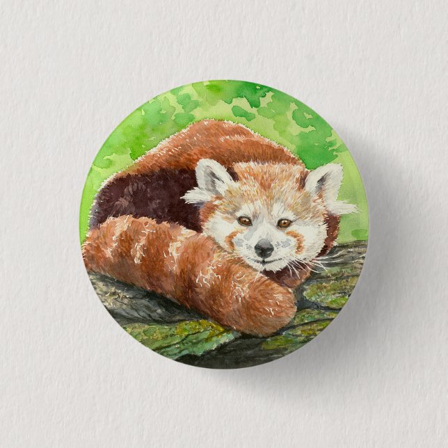 Red panda 3 cm round badge (Front)