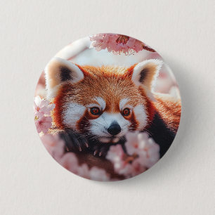 Red Panda Among Cherry Blossoms 6 Cm Round Badge