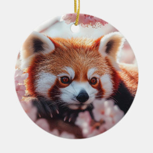 Red Panda Among Cherry Blossoms Ceramic Tree Decoration