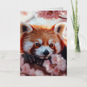 Red Panda Among Cherry Blossoms Foil Greeting Card