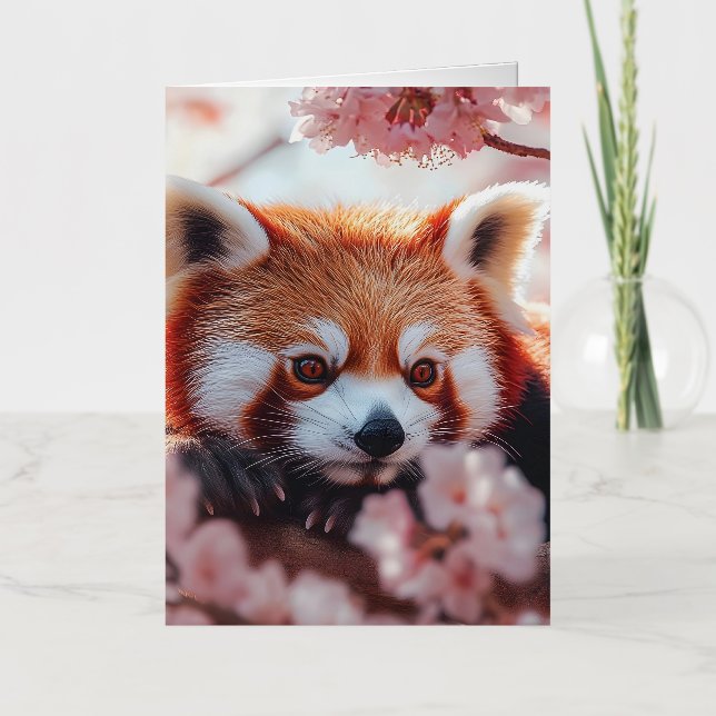 Red Panda Among Cherry Blossoms  Foil Greeting Card (Front)
