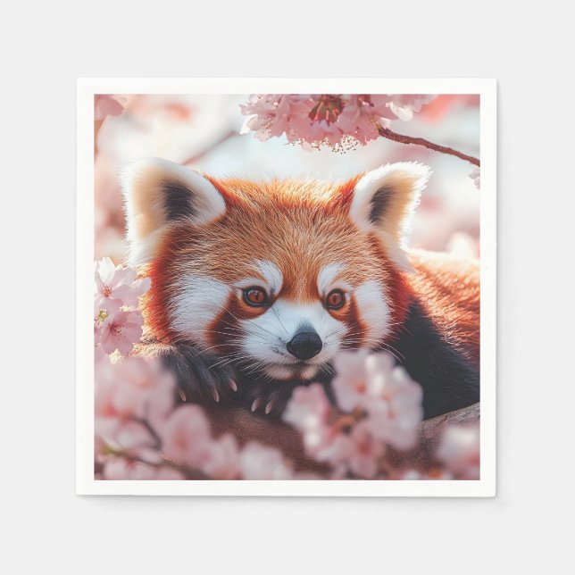 Red Panda Among Cherry Blossoms  Napkin (Front)