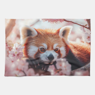 Red Panda Among Cherry Blossoms Tea Towel