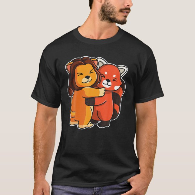 Red Panda And Lion Cute Animals For Women Animal H T-Shirt (Front)
