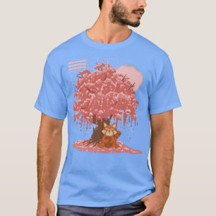 Red Panda And Sakura Tree Bear Japan Japanese Cher T-Shirt