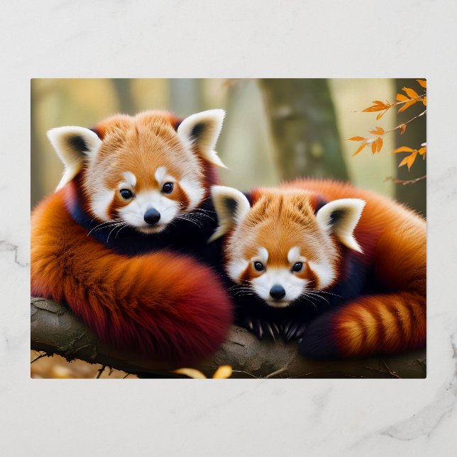Red Panda Animal Nature Wildlife Affection Caring Foil Holiday Postcard (Front)