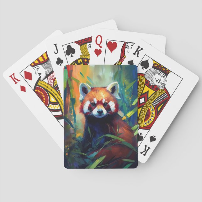 Red Panda Animal Portrait Painting Wildlife Forest Playing Cards (Back)