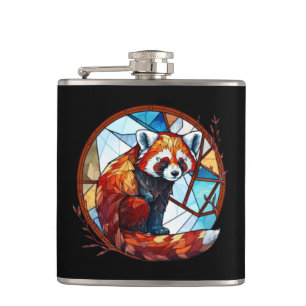 Red Panda Animal Portrait Stained Glass Wildlife  Hip Flask
