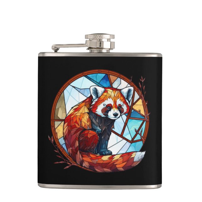 Red Panda Animal Portrait Stained Glass Wildlife  Hip Flask (Front)