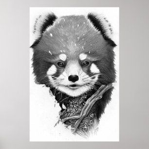 Red Panda Animal Wild Nature Illustration Line Art Poster