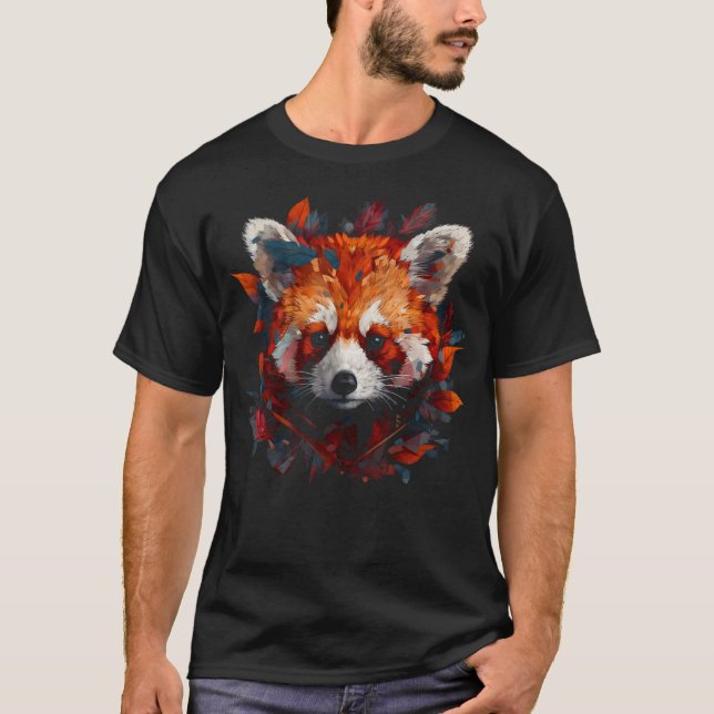Red Panda Artwork  Autumn Leaves Animal Red Panda T-Shirt (Front)