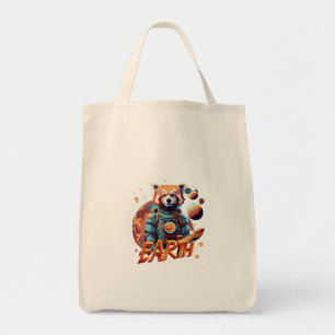 Red panda astronaut tote bag
