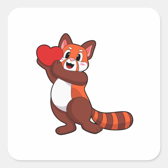 Red panda at Love with Heart.PNG Square Sticker (Front)