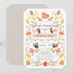 Red Panda Autumn Foliage Baby Shower Invitation