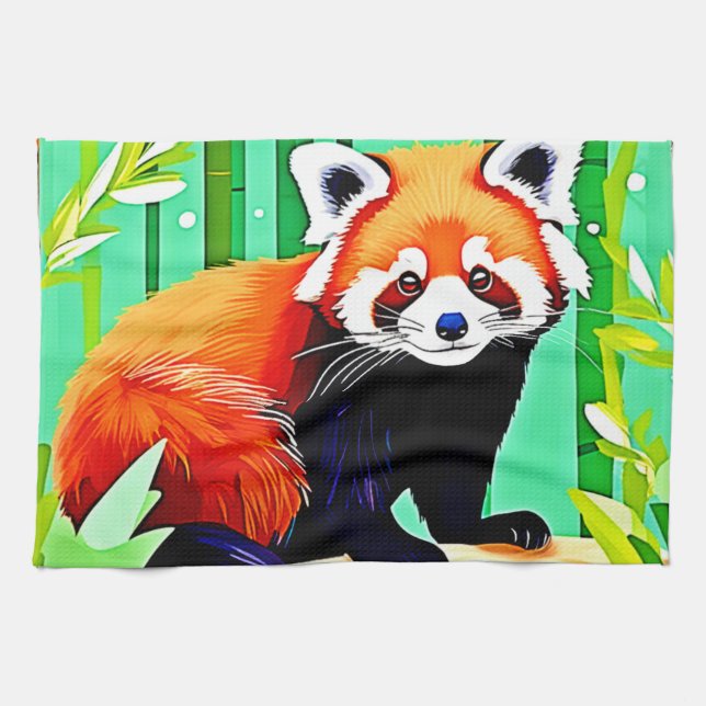 Red Panda Bamboo Forest Tea Towel (Horizontal)