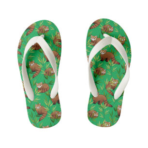 Red Panda & Bamboo Leaves Pattern Kid's Flip Flops