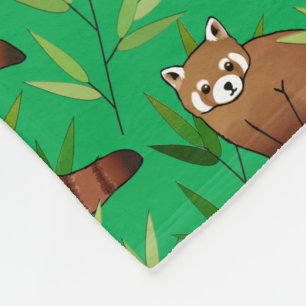 Red Panda & Bamboo Leaves Pattern & Monogram Fleece Blanket