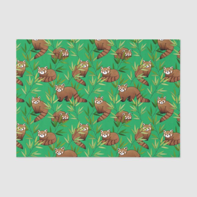 Red Panda & Bamboo Leaves Pattern Tissue Paper (Front)