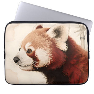 Red Panda Bamboo Watercolor Portrait Laptop Sleeve