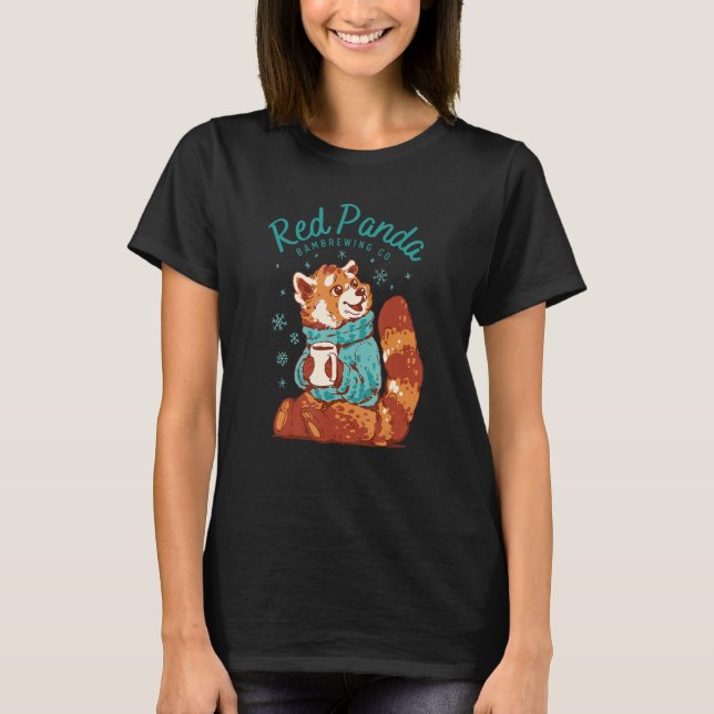 Red Panda Bambrewing Company Cute Coffee T-Shirt (Front)