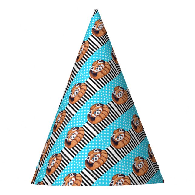 Red panda bear blue polka dot party hat (Front)