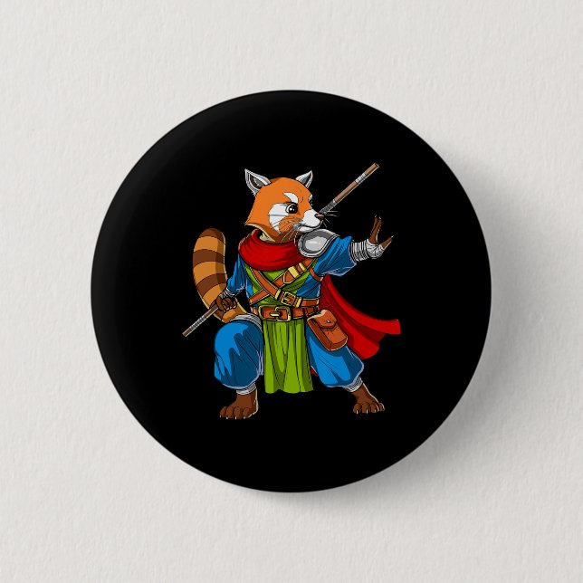 Red Panda Bear Ninja Samurai Warrior Funny Kung Fu 6 Cm Round Badge (Front)