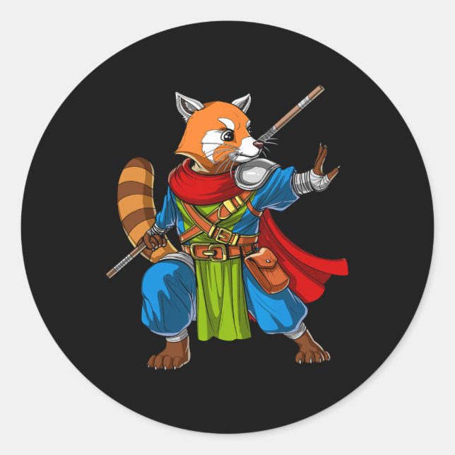 Red Panda Bear Ninja Samurai Warrior Funny Kung Fu Classic Round Sticker (Front)