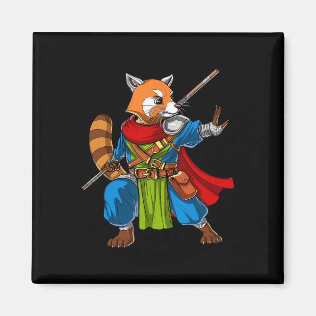 Red Panda Bear Ninja Samurai Warrior Funny Kung Fu Magnet (Front)