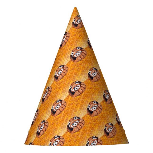 Red Panda Bear On Orange Cubism Party Hat (Front)
