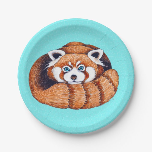 Red Panda bear on turquoise Paper Plate (Front)