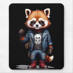 Red Panda Biker Rebel in Leather Jacket Cool Style Mouse Mat