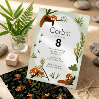 Red Panda Birthday Party Collection, Forest Animal Invitation