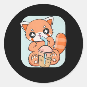 Red Panda Boba Anime Pearl Bubble Tea Classic Round Sticker