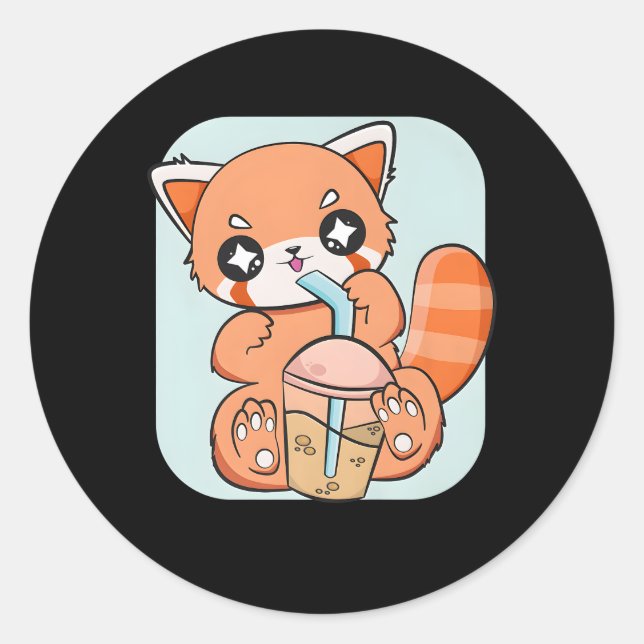 Red Panda Boba Anime Pearl Bubble Tea Classic Round Sticker (Front)