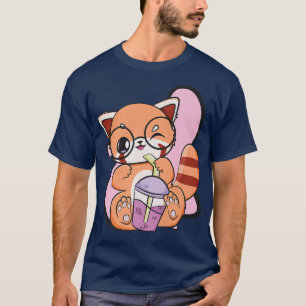 Red Panda Boba Cute Anime Kawaii Pearl Bubble Tea T-Shirt