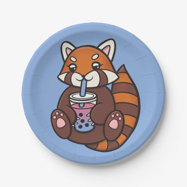 Red Panda & Bubble Tea Paper Plates (Front)