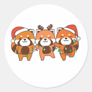 Red Panda Christmas Animals Cute Red Pandas Classic Round Sticker