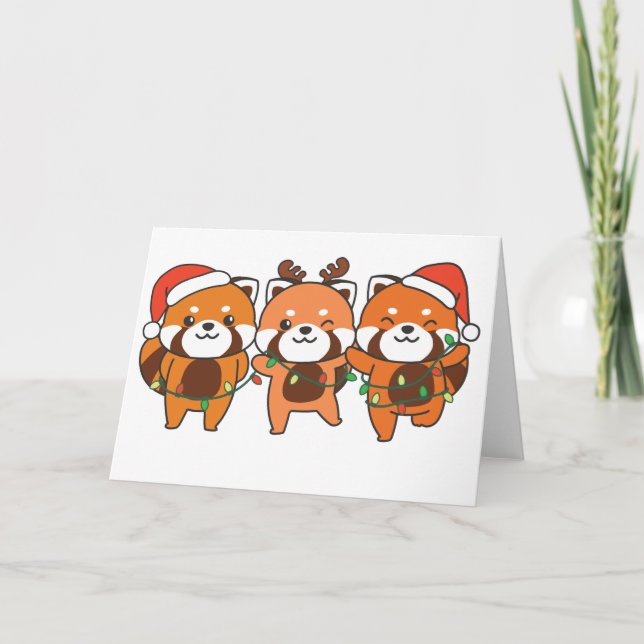 Red Panda Christmas Animals Cute Red Pandas Holida Holiday Card (Front)